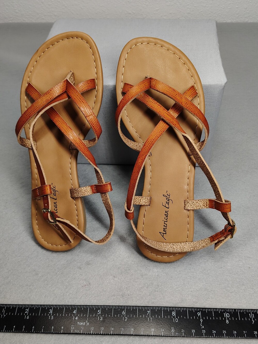 American Eagle Outfitters Tan & Burnt Orange Strappy Sandals - Size 6 1/2